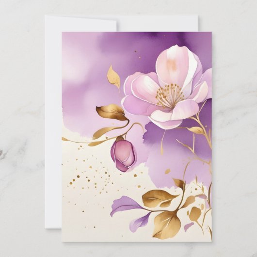 紫のかわいらし金ゴールドフローラ 招待状 (裏面)