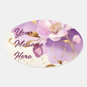 紫のかわいらし金ゴールドフローラ 楕円形シール (正面)