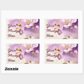 紫のかわいらし金ゴールドフローラ 長方形シール (シート)