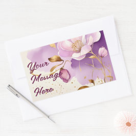 紫のかわいらし金ゴールドフローラ 長方形シール