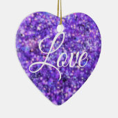 紫のきらめくハート、愛グリッターバレンタイン セラミックオーナメント (右)