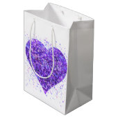 紫のきらめくハート、愛グリッターバレンタイン ミディアムペーパーバッグ (裏面アングル)
