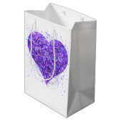 紫のきらめくハート、愛グリッターバレンタイン ミディアムペーパーバッグ (裏面アングル)