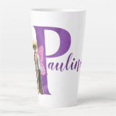 紫のきらめく図解入りの、写真付きの文字P カフェラテマグ (正面)