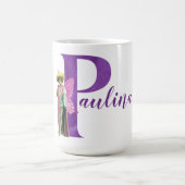 紫のきらめく図解入りの、写真付きの文字P コーヒーマグカップ (中央)