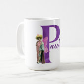 紫のきらめく図解入りの、写真付きの文字P コーヒーマグカップ (正面左)