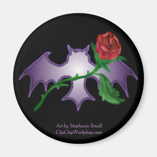 紫のこうもりとバラ マグネット (正面)