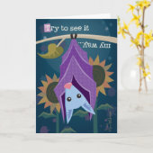 紫のこうもりのひまわりフィールドのグリーティングカード カード (黄色い花)