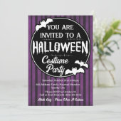 紫のこうもりハロウィーンの衣装パーティの招待状 招待状 (スタンド正面)