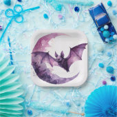 紫のこうもり三日月の水色 ペーパープレート (パーティー)