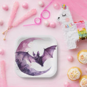 紫のこうもり三日月の水色 ペーパープレート (パーティー)