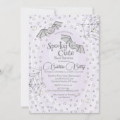 紫のこうもり不気味かわいい赤ちゃんシャワー 招待状 (正面)