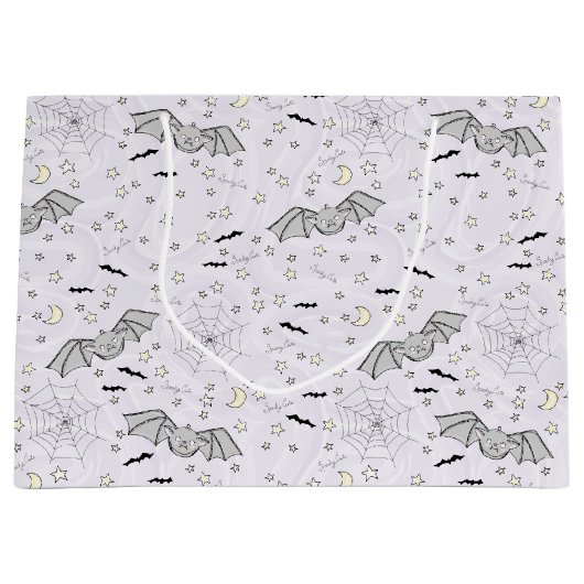 紫のこうもり不気味キュイ男女兼用 ラージペーパーバッグ (正面)