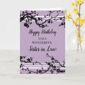 紫のさくらんぼの花の姉妹の誕生日 カード (黄色い花)