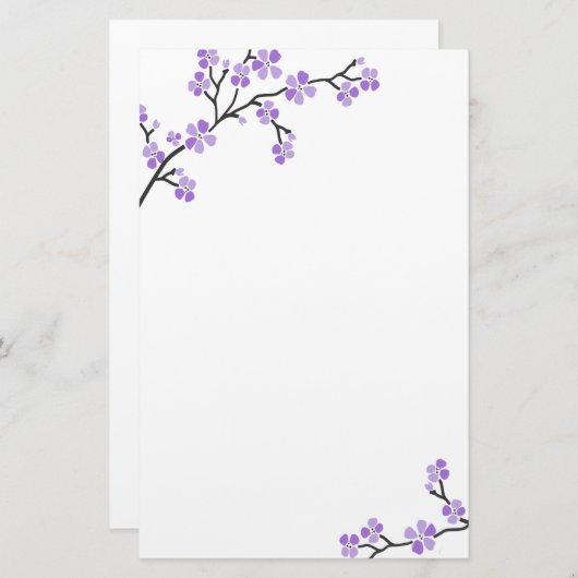 紫のさくらんぼ花文房具 便箋 (正面/裏面)