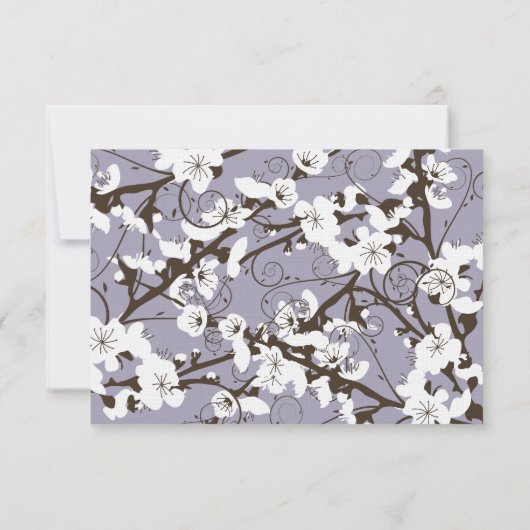 紫のさくらんぼ花桜がアジアの渦巻結婚き 出欠カード (裏面)