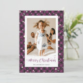 紫のすてき格子模様の写真メリークリスマス シーズンカード (スタンド正面)