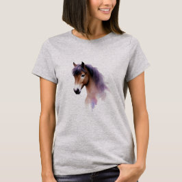 紫のたてがみを持つ馬の頭の芸術 Tシャツ