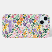 紫のちりめん風フラワー モノグラム Case-Mate iPhoneケース (裏面 (横))