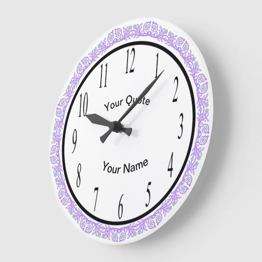 紫のつる植物(垂直型標準番号あり) ラージ壁時計 (傾斜)