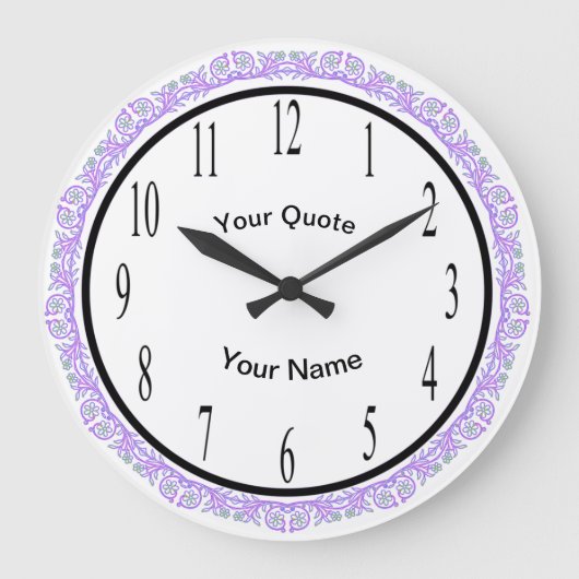 紫のつる植物(垂直型標準番号あり) ラージ壁時計 (正面)