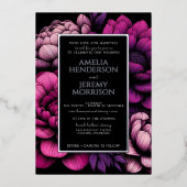 紫のはっきりしたフローラと詳細フォイル招待状 箔招待状 (正面)