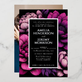 紫のはっきりしたフローラ(写真) 箔招待状