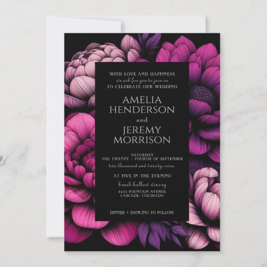 紫のはっきりしたフローラ 招待状 (正面)