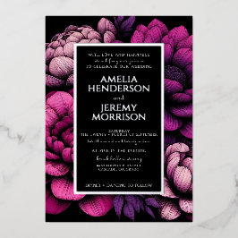 紫のはっきりしたフローラ 箔招待状