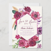 紫のはっきりしたマゼンタの愛は開花ブライダルシャワーにある 招待状 (正面)