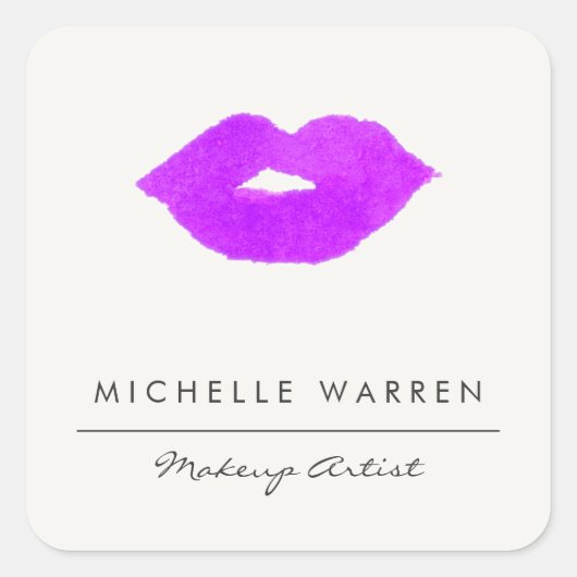 紫のはっきりした唇の水彩メイクアップアーティスト スクエアシール (正面)