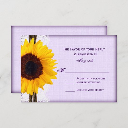 紫のひまわりのカ素朴ントリー結婚式の出欠確認カード 出欠カード (正面/裏面)