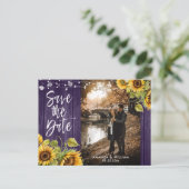 紫のひまわり結婚の写真が日付を救う 案内ポストカード (スタンド正面)