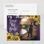 紫のひまわり結婚の写真が日付を救う 案内ポストカード (正面/裏面)