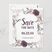 紫のアイボリーフローラ写真結婚式の日付を保存 ポストカード (正面/裏面)