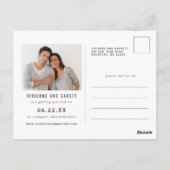 紫のアイボリーフローラ写真結婚式の日付を保存 ポストカード (裏面)