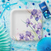 紫のアイリス縁どオオン白 ペーパープレート (パーティー)