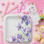 紫のアイリス縁どオオン白 ペーパープレート (パーティー)