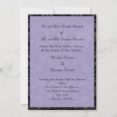 紫のアクセントを持つ白黒のダマ結婚スク 招待状 (裏面)