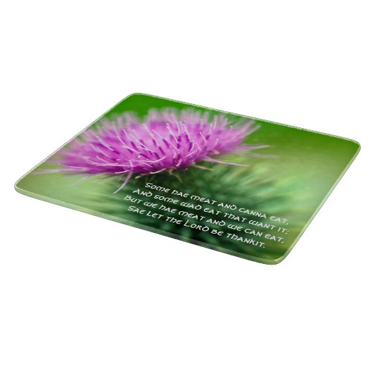 紫のアザミとセルカークグレース カッティングボード (角)