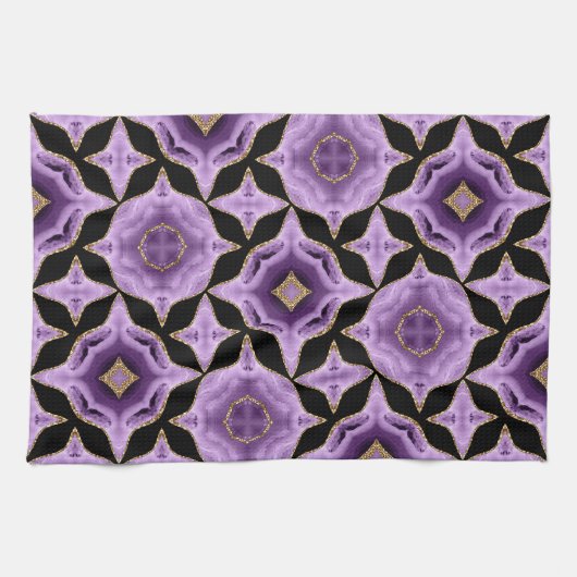 紫のアメジスト金ゴールドと黒の抽象芸術 キッチンタオル (横)