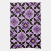 紫のアメジスト金ゴールドと黒の抽象芸術 キッチンタオル (縦)