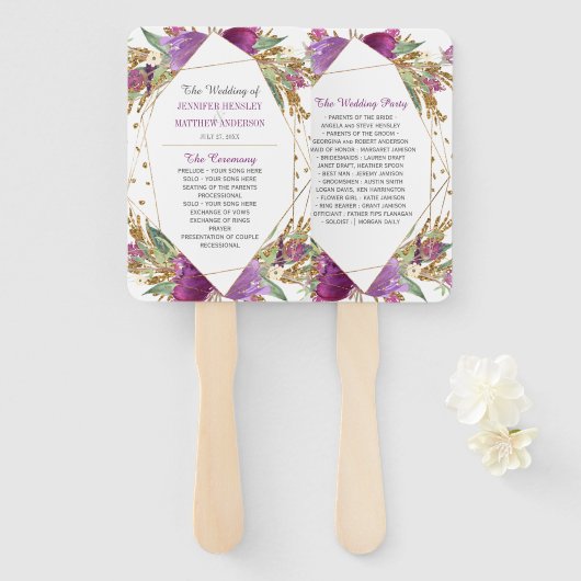 紫のアメジスト金ゴールドグリッター幾何学模様 ハンドファン (正面&裏面)