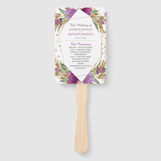 紫のアメジスト金ゴールドグリッター幾何学模様 ハンドファン (正面)