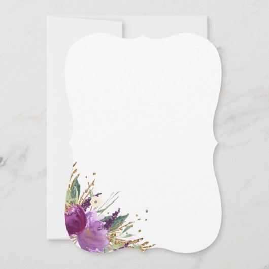 紫のアメジスト金ゴールド水彩フラワーウエディング 招待状 (裏面)