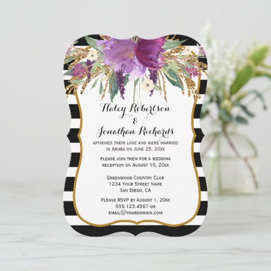 紫のアメジスト金ゴールド水彩フラワーウエディング 招待状 (スタンド正面)