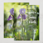 紫のアヤメの花 緑の春の結婚式 招待状 (正面/裏面)