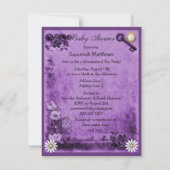 紫のアリスインワンダーランドティーパーティーベビーシャワー 招待状 (裏面)