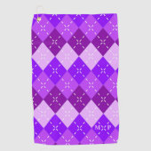 紫のアーリーグルと白のステッチパーソナライズされた ゴルフタオル (正面)