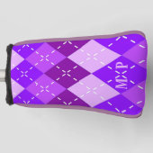 紫のアーリーグルと白のステッチパーソナライズされた ゴルフヘッドカバー (正面)